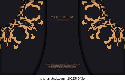 Black template banner with Indian ornaments and place under the text. Template for design printable invitation card with mandala patterns.