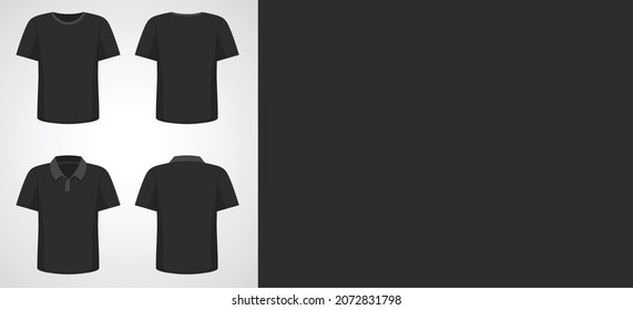 Black template design for t-shirt or collar shirt. Sports uniform with front and back model. 
