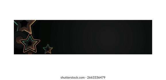 Black template horizontal cover and banner with stars gradient colorful shining light effect vector