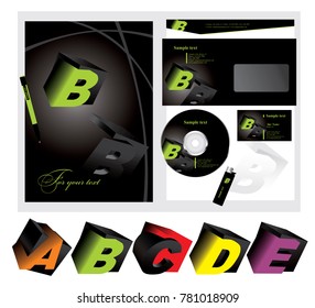 black template vector background - blank, card, cd, envelope, pen, lighter