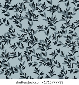 Black tender twigs on a grey color background. Seamless vector floral pattern. Square spring template for fabric, wallpaper and design.