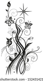 Black tendril with butterflies