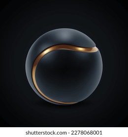 Black tennis ball with a golden line on black background. EPS10 vector