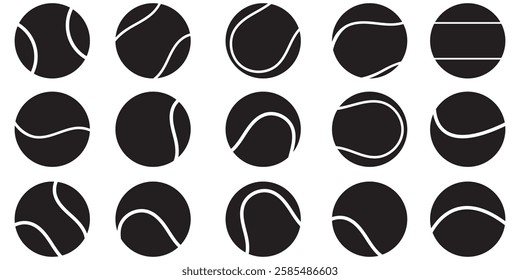 Black Tennis ball icon set  vector logo design flat style. tennis ball icon page symbol for your web site design tennis ball icon logo, app, UI.  1176