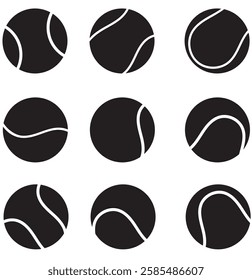 Black Tennis ball icon set  vector logo design flat style. tennis ball icon page symbol for your web site design tennis ball icon logo, app, UI.  1176