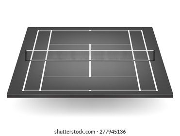 Black tennis court with netting. Vector EPS10 illustration. 