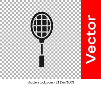 Black Tennis racket icon isolated on transparent background. Sport equipment.  Vector Illustration