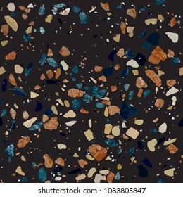 Black terrazzo background image of terrazzo floor profile. High-resolution seamless texture