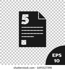 Black Test or exam sheet icon isolated on transparent background. Test paper, exam or survey concept.  Vector Illustration