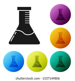 Black Test tube and flask chemical laboratory test icon isolated on white background. Laboratory glassware sign. Set icons colorful circle buttons. Vector Illustration