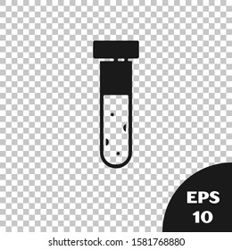 Black Test tube and flask chemical laboratory test icon isolated on transparent background. Laboratory glassware sign.  Vector Illustration