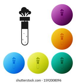 Black Test tube and flask chemical laboratory test icon isolated on white background. Laboratory glassware sign. Set icons colorful circle buttons. Vector Illustration