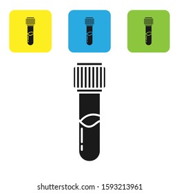 Black Test tube and flask chemical laboratory test icon isolated on white background. Laboratory glassware sign. Set icons colorful square buttons. Vector Illustration