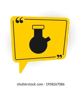 Black Test tube and flask chemical laboratory test icon isolated on white background. Laboratory glassware sign. Yellow speech bubble symbol. Vector