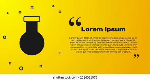 Black Test tube and flask chemical laboratory test icon isolated on yellow background. Laboratory glassware sign.  Vector