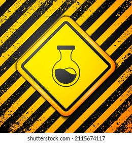 Black Test tube and flask chemical laboratory test icon isolated on yellow background. Laboratory glassware sign. Warning sign. Vector