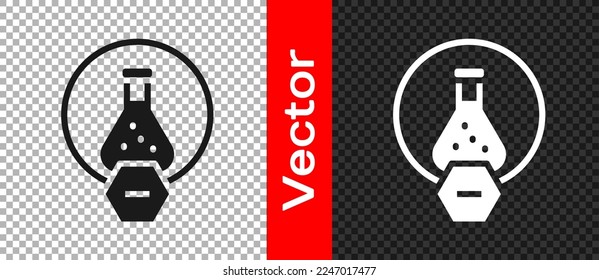 Black Test tube and flask chemical laboratory test icon isolated on transparent background. Laboratory glassware sign.  Vector