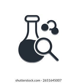 Tubo de ensaio preto e frasco ícone de ensaio de laboratório químico isolado sobre fundo branco. Sinal de vidro de laboratório.  Vetor