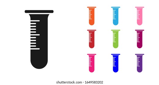 Black Test tube and flask icon isolated on white background. Chemical laboratory test. Laboratory glassware. Set icons colorful. Vector Illustration