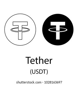 Black tether cryptocurrency symbol isolated on white background