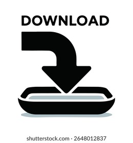 Black text and arrow pointing to a grey and black abstract shape on a white background