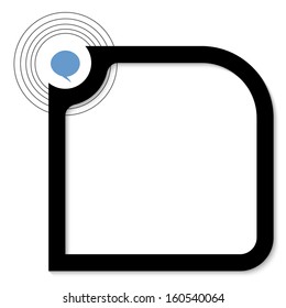 black text box with blue speech bubble