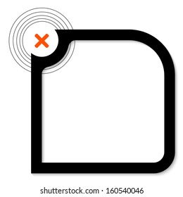 black text box with orange ban mark