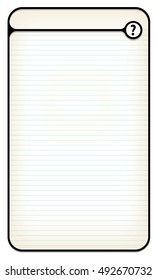 Black text box for your text with lined paper and question mark