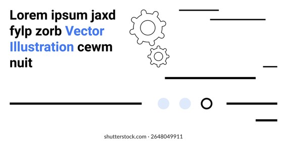 Black text, cogwheels, and lines with blue highlights in a modern vector design. Ideal for technology, innovation, minimalism, engineering, industry, technical documentation, graphics. Landing page