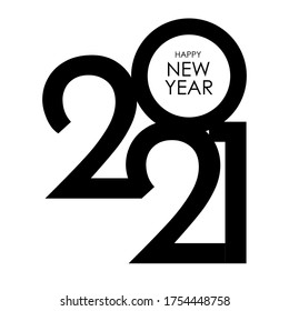 Texto negro Feliz año nuevo 2021 plantilla de diseño con fondo blanco. Diseño para calendario, tarjetas de felicitación o impresión