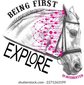 black text and horse print pattern white background