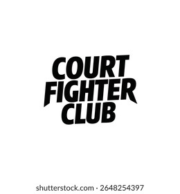 Black text icon reading Court Fighter Club against a white background The style is bold and strong with a slightly aggressive feel.