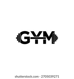 Black text logo design for gym featuring the word gym stylized with a barbell