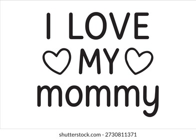 Texto preto sobre um fundo branco proclama amor por uma mãe, adornada com formas cardíacas.