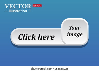 Black text on white button for web sites. Blue background with shadow. Your image.  button for a site. Click here. Vector illustration, EPS 10