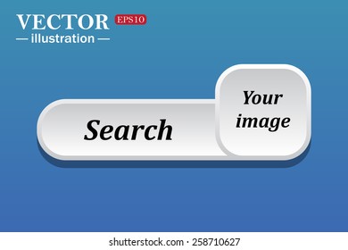 Black text on white button for web sites. Blue background with shadow. Your image.  button for a site. Search. Vector illustration, EPS 10