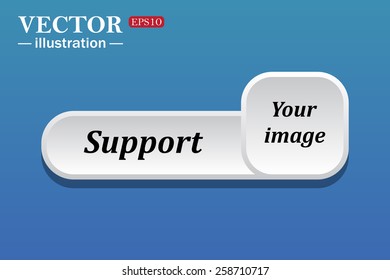 Black text on white button for web sites. Blue background with shadow. Your image.  button for a site. Support. Vector illustration, EPS 10