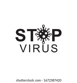 Black text stop icon virus, Bacteria, Germs and Microbe  isolated on white background. Vector Icon Illustration