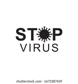 Black text stop icon virus, Bacteria, Germs and Microbe  isolated on white background. Vector Icon Illustration