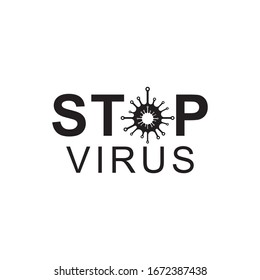 Schwarzer Text-Stopp-Symbol-Virus, Bakterien, Keime und Mikrobe einzeln auf weißem Hintergrund. Illustration von Vektorillustrationen