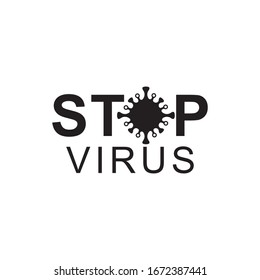 Schwarzer Text-Stopp-Symbol-Virus, Bakterien, Keime und Mikrobe einzeln auf weißem Hintergrund. Illustration von Vektorillustrationen