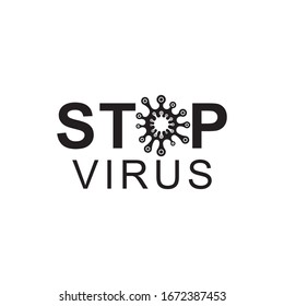 Black text stop icon virus, Bacteria, Germs and Microbe  isolated on white background. Vector Icon Illustration