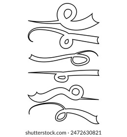 Black text swooshes isolated vector design elements set. Underline swishes collection. Font tails negative space clip arts. Curly, wavy decorative swashes on white background bundle. Swash vector. 