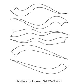 Black text swooshes isolated vector design elements set. Underline swishes collection. Font tails negative space clip arts. Curly, wavy decorative swashes on white background bundle. Swash vector. 