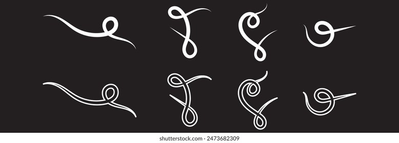 Black text swooshes isolated vector design elements set. Underline swishes collection. Font tails negative space cliparts. Curly, wavy decorative swashes on white background bundle