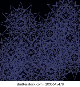 Black Textile Cold Ornamental Pattern Print Folk Vintage Pattern. Stars Indigo Dark Ice Messy Luxury Night Calm Illustration. Network Mandala Lace Shapes Mystery Darkness Blue Chaotic Background.