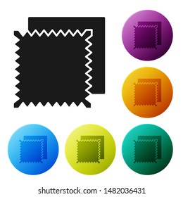 Black Textile fabric roll icon isolated on white background. Roll, mat, rug, cloth, carpet or paper roll icon. Set icons colorful circle buttons. Vector Illustration