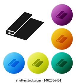 Black Textile fabric roll icon isolated on white background. Roll, mat, rug, cloth, carpet or paper roll icon. Set icons colorful circle buttons. Vector Illustration