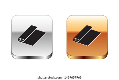 Black Textile fabric roll icon isolated on white background. Roll, mat, rug, cloth, carpet or paper roll icon. Silver-gold square button. Vector Illustration