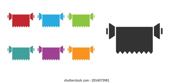 Black Textile fabric roll icon isolated on white background. Roll, mat, rug, cloth, carpet or paper roll icon. Set icons colorful. Vector Illustration